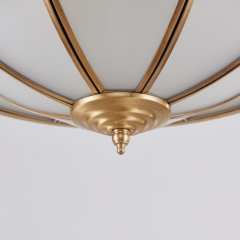 Traditional European Flying Saucer Shaped Half Round Globe Copper Glass 3/4/6 Light Flush Mount Ceiling Light For Living Room