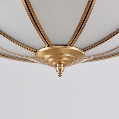 Traditional European Flying Saucer Shaped Half Round Globe Copper Glass 3/4/6 Light Flush Mount Ceiling Light For Living Room