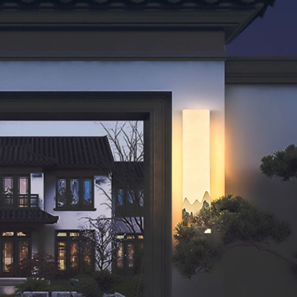 Traditional Chinese Marble All-Copper Rectangular LED Wall Sconce Lamp For Bedroom