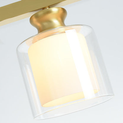 Nordic Simplicity Brass Glass Cylinder Linear Island Light 3/4 Light Chandelier