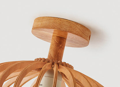 Nordic Wood Geometric Round 1-Light Semi-Flush Mount Ceiling Light