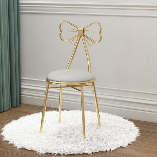 Contemporary Creative Bow Round Upholstered Velvet PU Leather Metal Vanity Stool Backrest For Bedroom