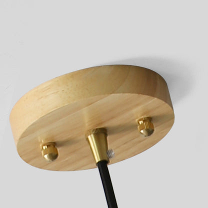 Traditional Japanese Wood Brass Glass Hemispheroid Flower 1-Light Pendant Light For Dining Room