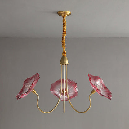 Modern Art Deco Gold Finish Frame Lotus Leaf Glass Shade 3/6-Light Chandelier For Living Room