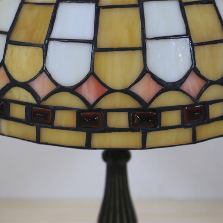 European Tiffany Yellow Plaid Stained Glass Dome 1-Light Table Lamp