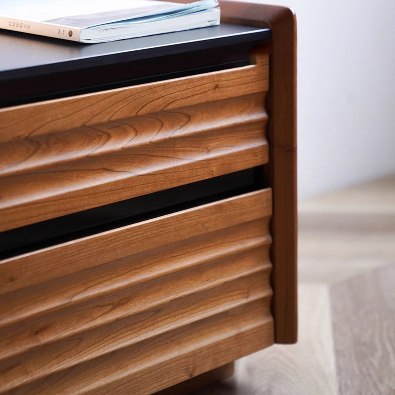 Traditional Vintage Rectangular Rock Slab Wood Base Nightstand 2-Drawer For Bedroom