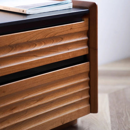 Traditional Vintage Rectangular Rock Slab Wood Base Nightstand 2-Drawer For Bedroom