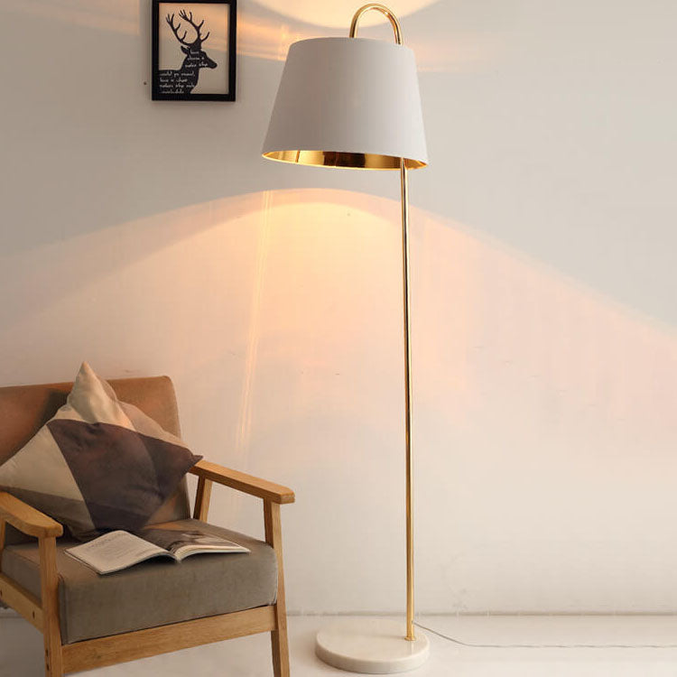 Nordic Modern Solid Color Fabric Shade Marble 1-Light Standing Floor Lamp