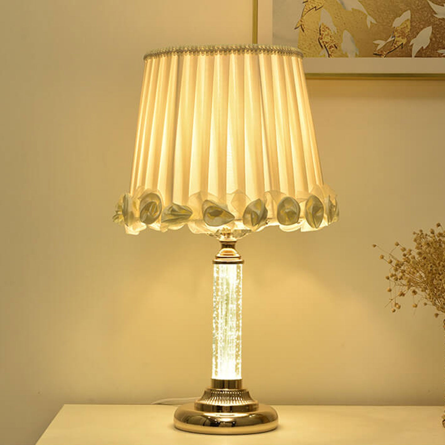 European Crystal Brightness Adjustable Remote Control 1-Light Table Lamp