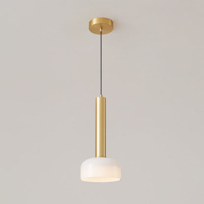 Modern Minimalist Copper Frame Glass Round Shade LED Pendant Light For Living Room