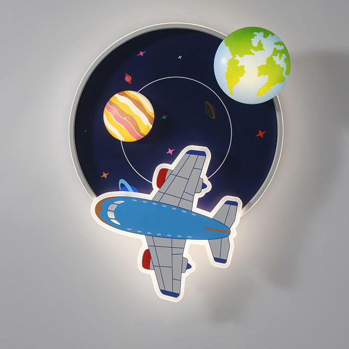 Cartoon Creative Aircraft Space LED Kids Flush Mount Ceiling Light