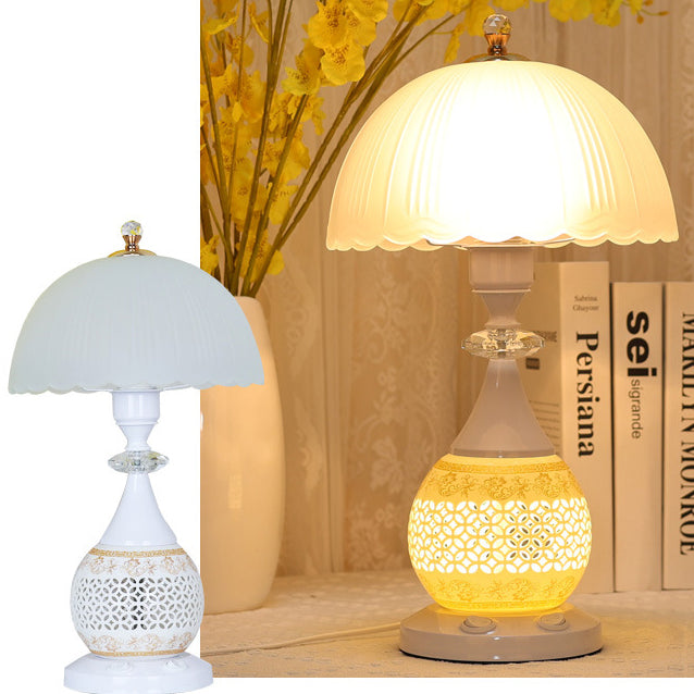 Contemporary Scandinavian Flower Umbrella Glass Ceramic 1-Light Table Lamp For Bedroom