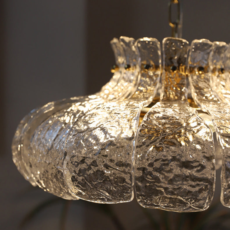Traditional Vintage Round Floral Iron Glass 4-Light Pendant Light For Living Room