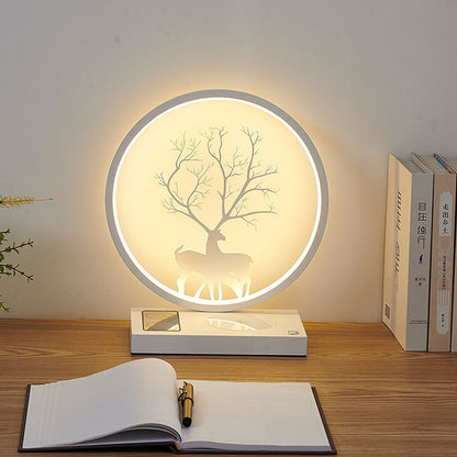 Creative Round Deer Design LED Wireless Charging Touch Decorative Table Lamp