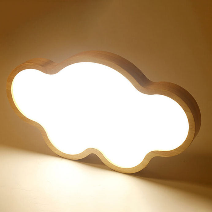 Scandinavian Modern Minimalist Clouds Stars Rubber Wood Acrylic LED Flush Mount Ceiling Light