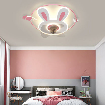 Cartoon Creative Bunny Carrot LED Flush Mount Ceiling Fan Light