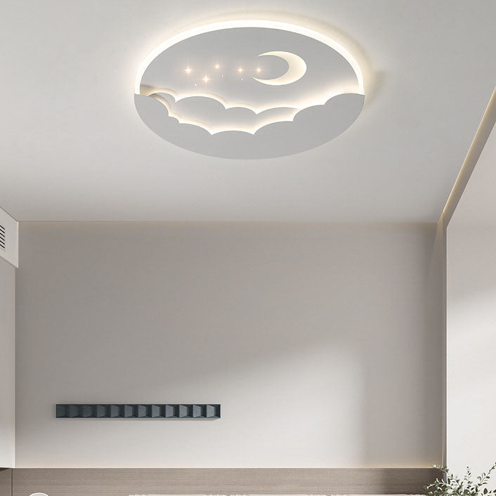 Modern Simplicity Round Moon Iron Aluminum Acrylic LED Flush Mount Ceiling Light For Bedroom
