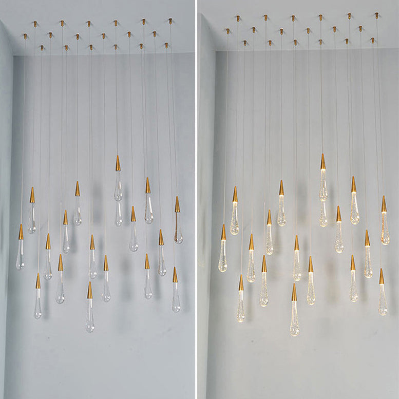 Modern Simplicity Iron Aluminum Crystal Drop Meteor Shower LED Pendant Light For Dining Room