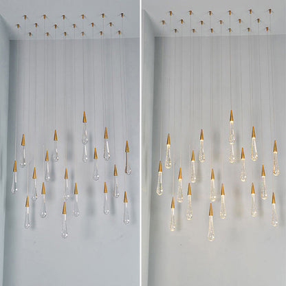 Modern Simplicity Iron Aluminum Crystal Drop Meteor Shower LED Pendant Light For Dining Room