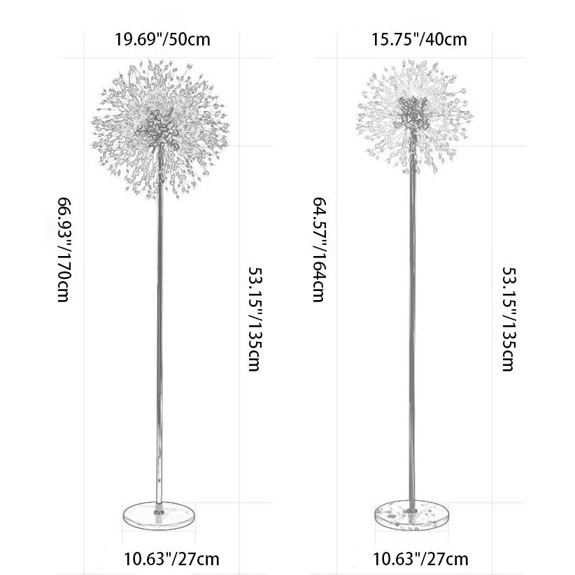 Modern Creative Dandelion Shade Crystal  Aluminum  Marble Base 8/9-Light Standing Floor Lamp