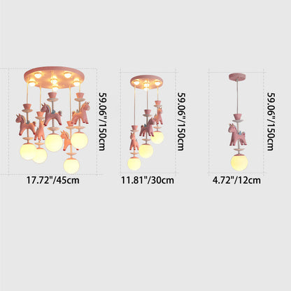 Modern Art Deco Kids Iron Resin Glass Round Base Ball Horse 1/3/5 Light Flush Mount Ceiling Light For Bedroom