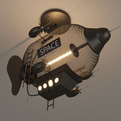 Modern Art Deco Iron Glass PVC Spaceship LED Pendant Light For Bedroom