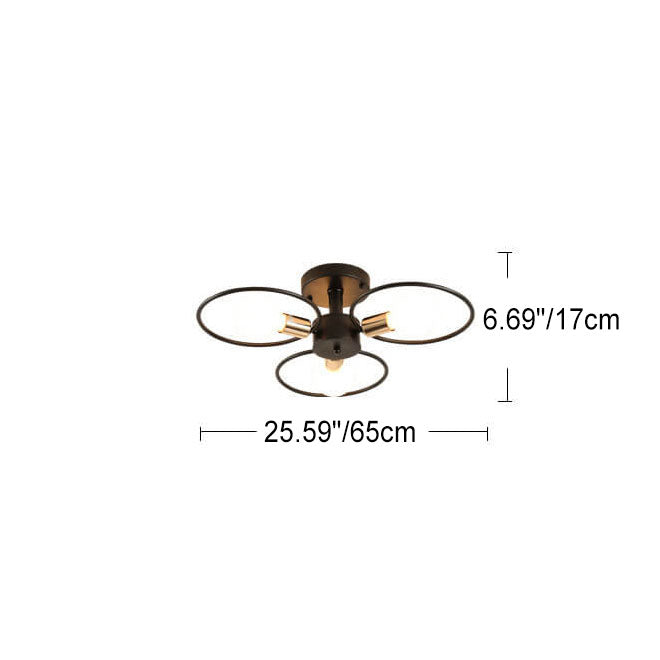 Nordic Industrial Flower Ring Iron 3/6/9 Light Semi-Flush Mount Ceiling Light
