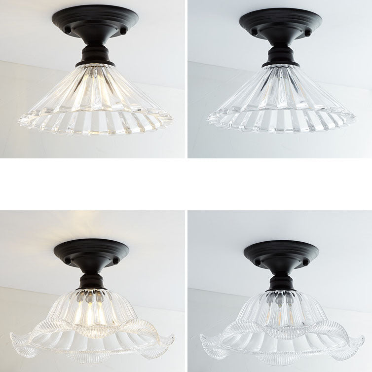 Nordic Vintage Glass Floral Round Geometry 1-Light Semi-Flush Mount Ceiling Light