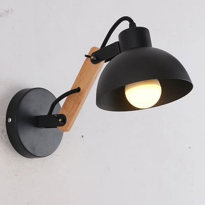 Nordic Simple Semicircle Solid Wood Wrought Iron 1-Light Wall Sconce Lamp