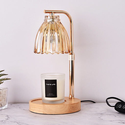 Modern Art Deco Flower Shaped Glass Iron Wood 1-Light Melting Wax Table Lamp For Bedroom