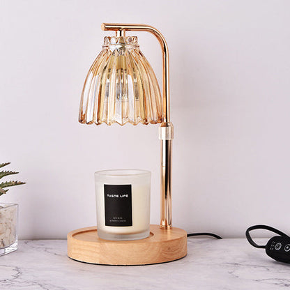 Modern Art Deco Flower Shaped Glass Iron Wood 1-Light Melting Wax Table Lamp For Bedroom
