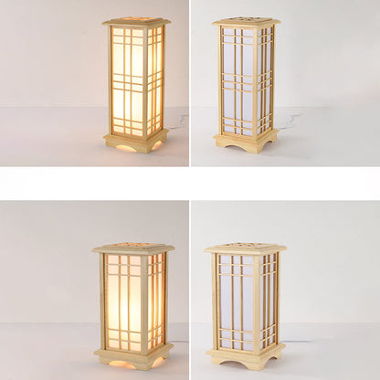 Traditional Japanese Wood Acrylic Pillar Rectangular 1/2/3 Light Standing Floor Lamp For Bedroom