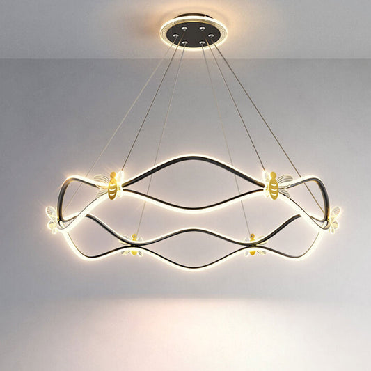 ثريا جزيرة LED بإضاءة 3/4 ضوء مصنوعة من الحديد المموج بتصميم عصري بسيط 