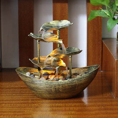 Creative Lotus Leaf Yuanbao Flowing Fountain LED Decorative Table Lamp