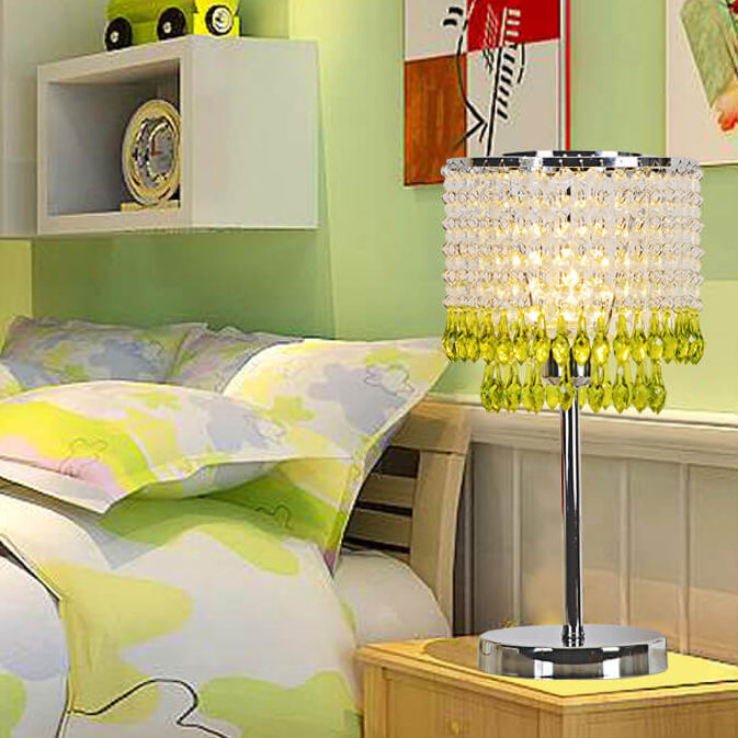 Modern Crystal Beads Colored Column 1-Light Table Lamp