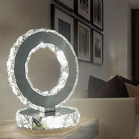 Luxury Crystal Round Stainless Steel LED Table Lamp