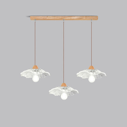 Modern Art Deco Wood Lotus Leaf Glass Shade 1/3-Light Island Light Chandelier For Bedroom
