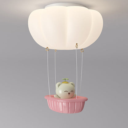 Modern Simplicity Kids PE Iron Pumpkin Hot Air Balloon Bear LED Flush Mount Ceiling Light For Bedroom