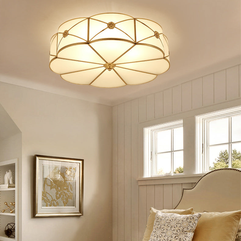 Traditional European Flower Petal Copper Glass 3/4/6 Light Flush Mount Ceiling Light For Living Room