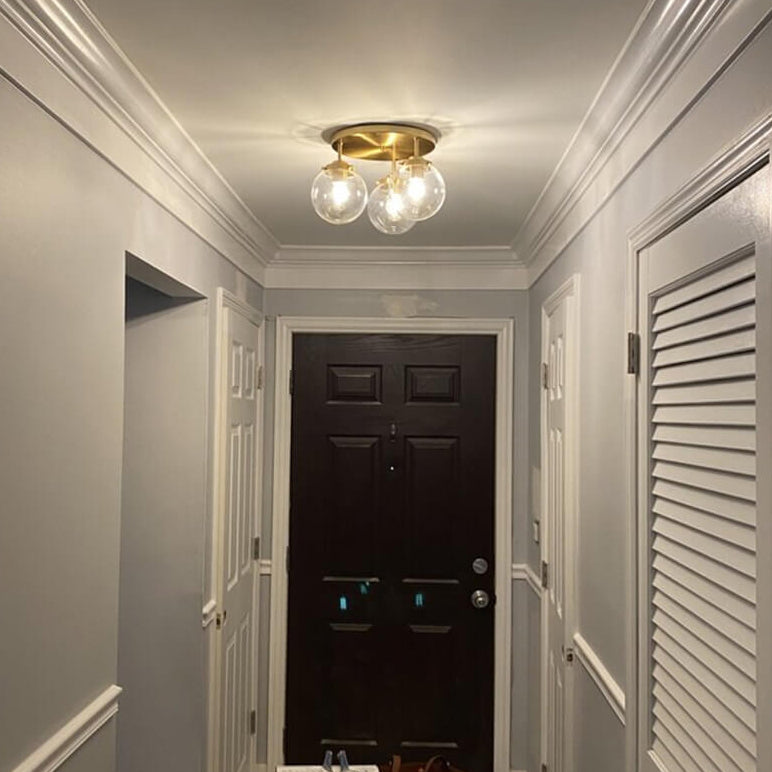 Industrial Glass Spherical / Long Barrel Design 3-Light Semi-Flush Mount Light