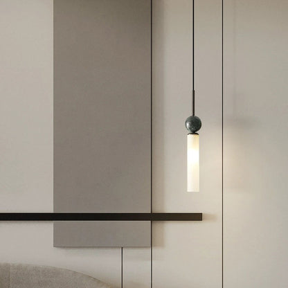 Modern Simplicity Marble Copper Cylinder 1-Light Pendant Light For Bedroom