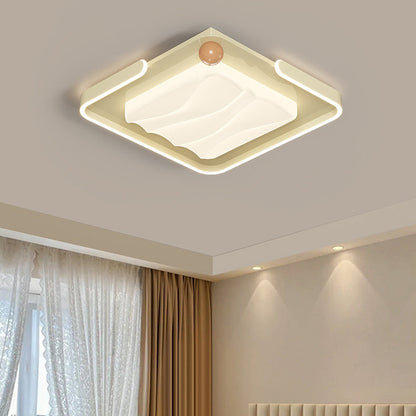Contemporary Nordic Iron Acrylic Round Square Rectangular Ripple LED Flush Mount Ceiling Light For Bedroom