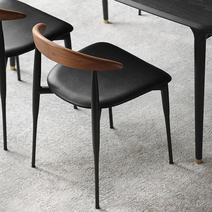 Contemporary Nordic Square Cowl Curved Back Microfiber Leather Solid Wood Iron Dining Chair For Dining Room
