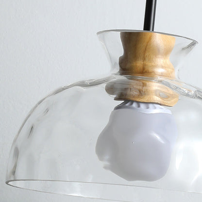 Japanese Minimalist Ash Wood Glass Round 1-Light Pendant Light