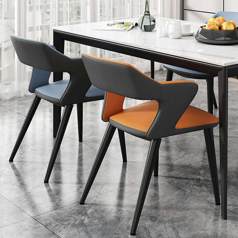 Contemporary Scandinavian Nappa leather Fabric Carbon Steel Sponge Square Wing Dining Chair Backrest Armrest For Dining Room