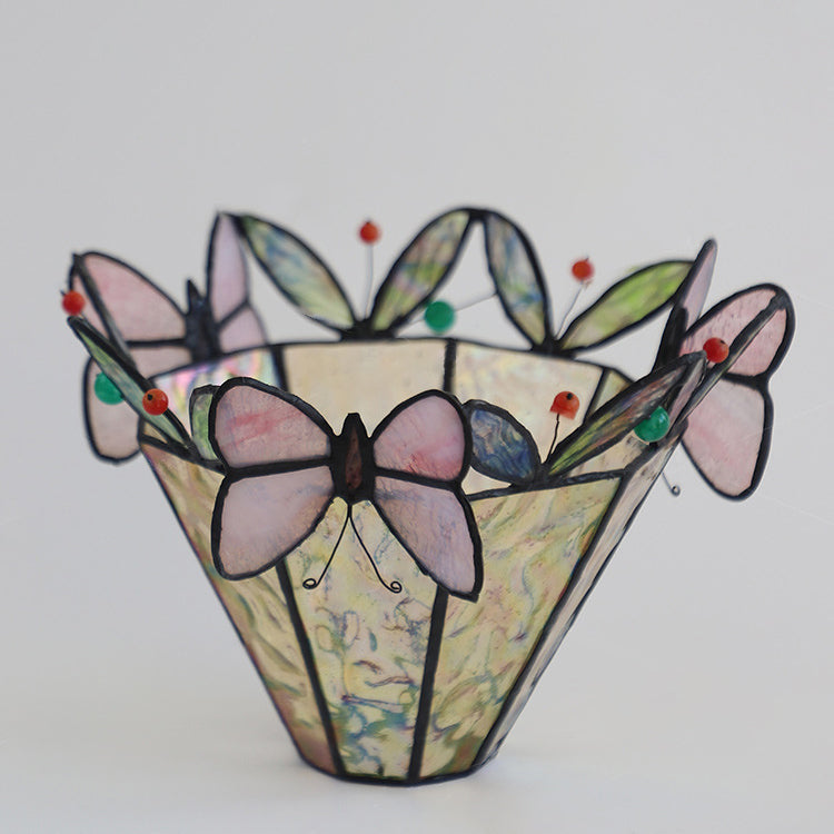 Traditional Vintage Butterfly Prismatic Metal Glass 1-Light Table Lamp For Bedroom