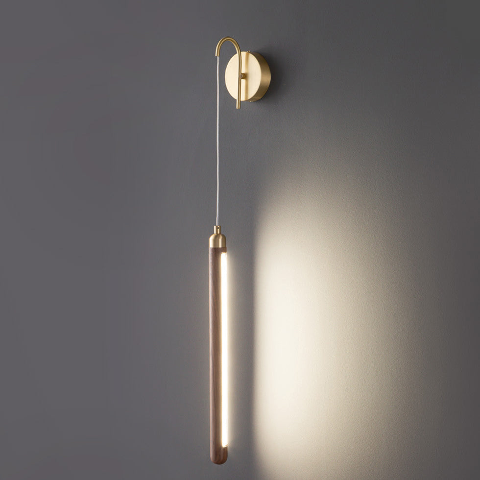 Modern Minimalist Linear Wood Copper Acrylic LED Wall Sconce Lamp For Bedroom