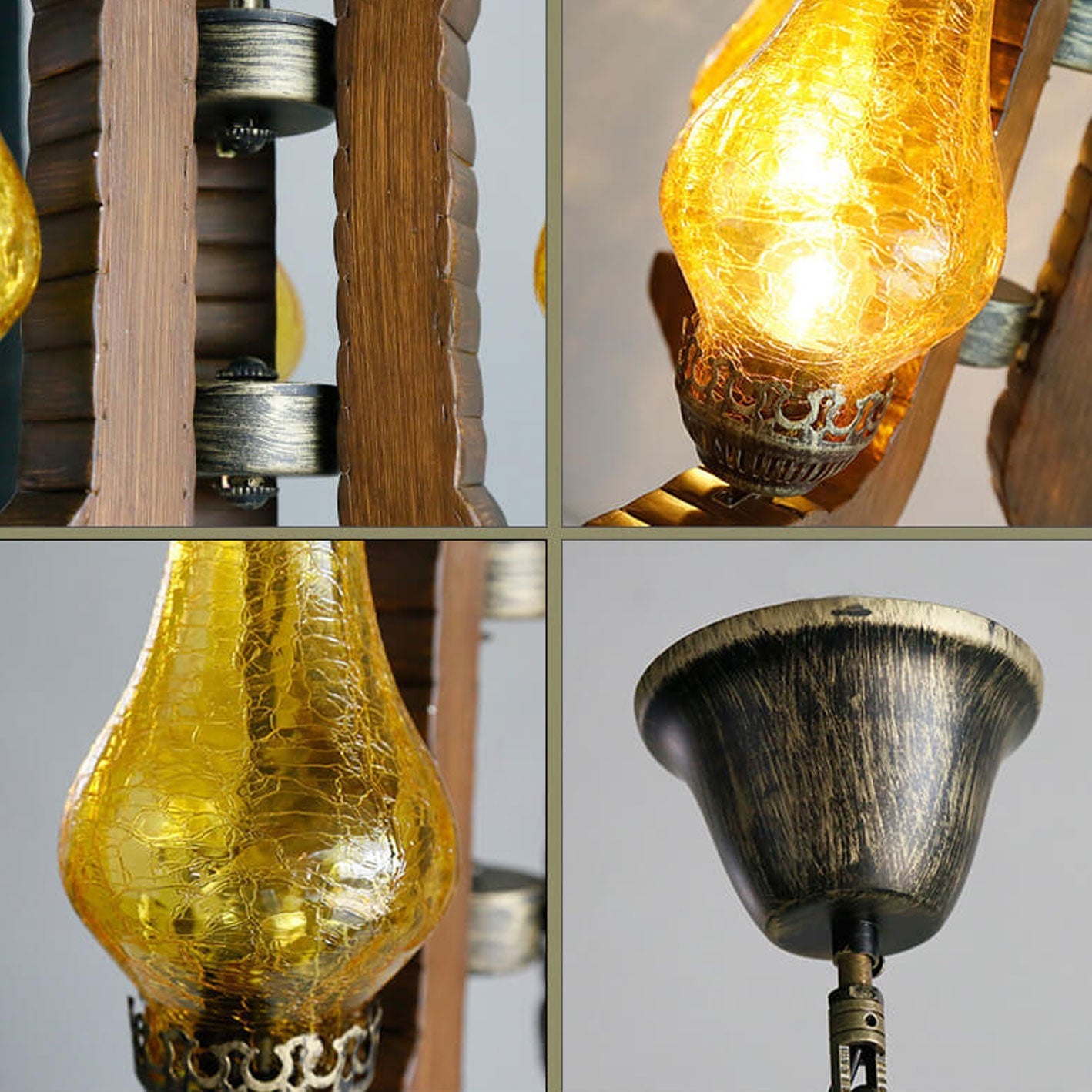 Industrial Solid Wood Antique Design 3-Light Chandelier