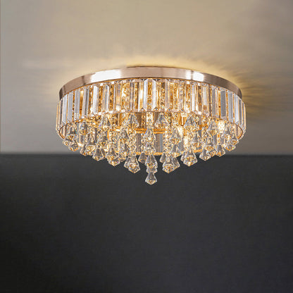 Modern Luxury Round Iron Crystal Beads 6/9-Light Flush Mount Ceiling Light For Living Room