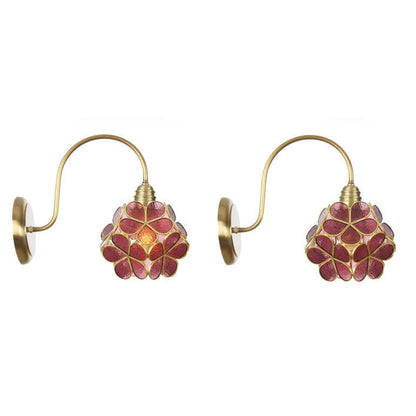 European Tiffany Vintage Brass Glass 1-Light Wall Sconce Lamp